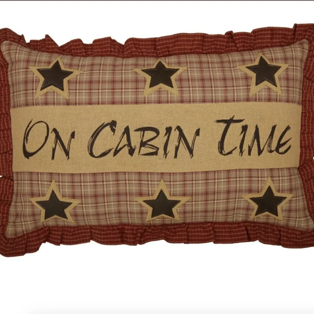Country Star Plaid Cabin Ruffled Large Throw Pillow Rustic Lodge Decor